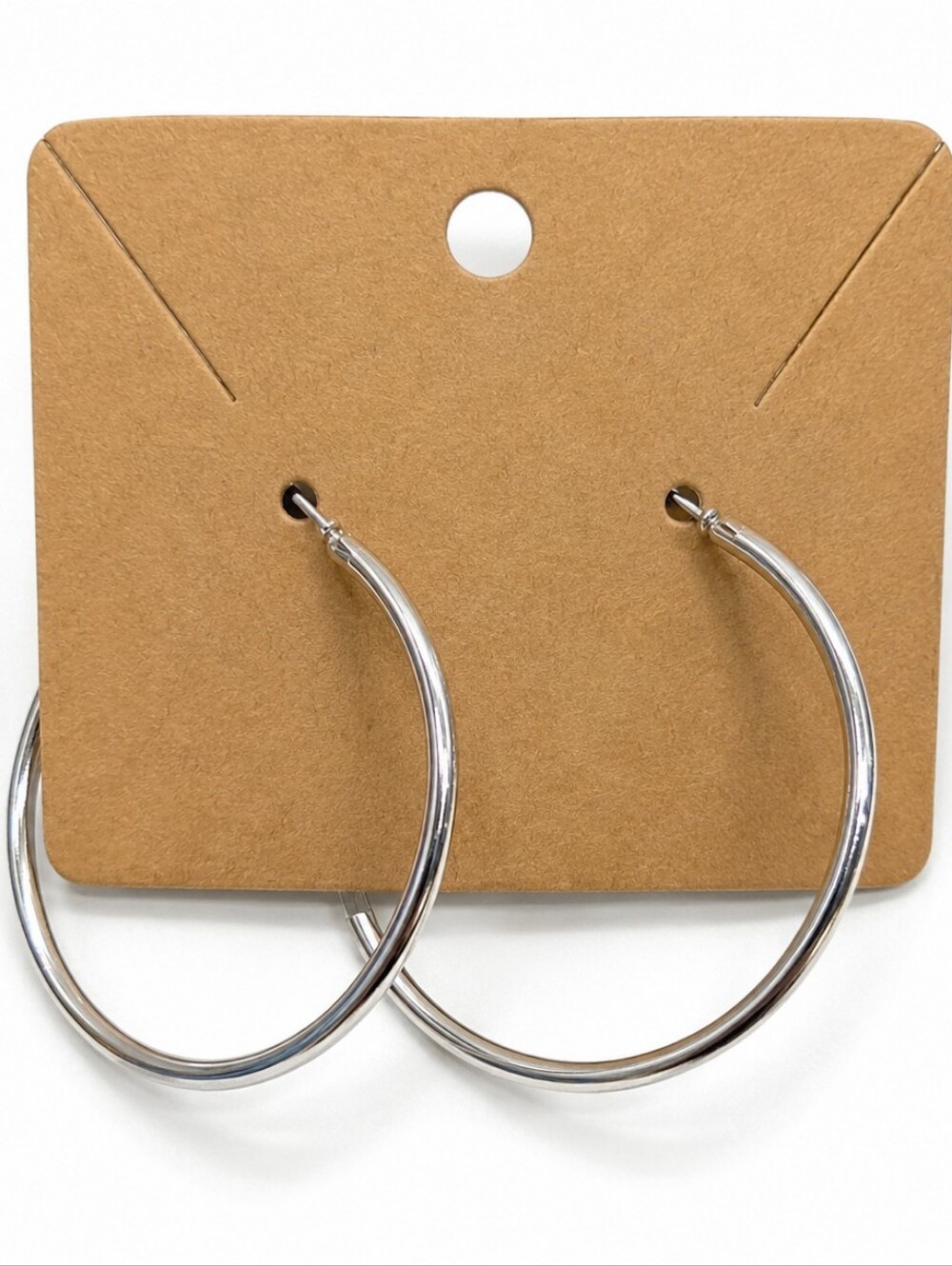 Silver Tone 1.5” Hoop Earrings Classic Medium Lightweight Minimalist Jewelry